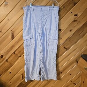 American Eagle Baggy Wide Leg Cargo Pants Light Blue Lyocell Soft‎ 12 Short